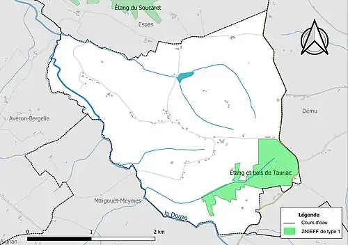 Carte de la ZNIEFF de type 1 sur la commune.