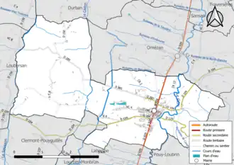 Carte en couleur présentant le réseau hydrographique de la commune
