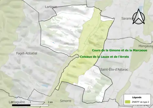 Carte de la ZNIEFF de type 2 sur la commune.