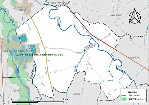 Carte de la ZNIEFF de type 1 sur la commune.