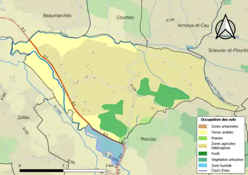 Carte en couleurs présentant l'occupation des sols.