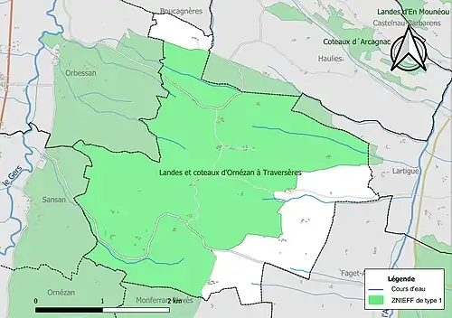 Carte de la ZNIEFF de type 1 sur la commune.