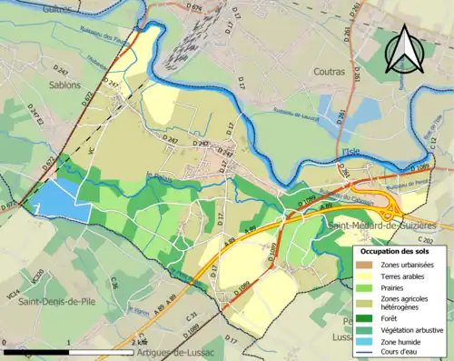 Carte en couleurs présentant l'occupation des sols.