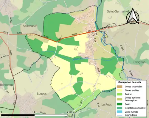 Carte en couleurs présentant l'occupation des sols.