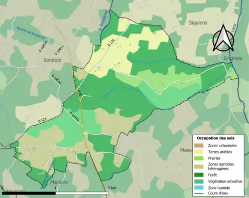 Carte en couleurs présentant l'occupation des sols.