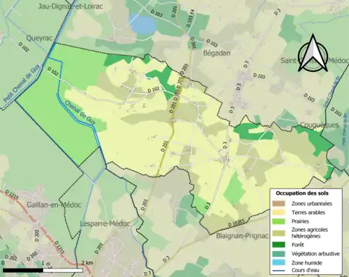 Carte en couleurs présentant l'occupation des sols.
