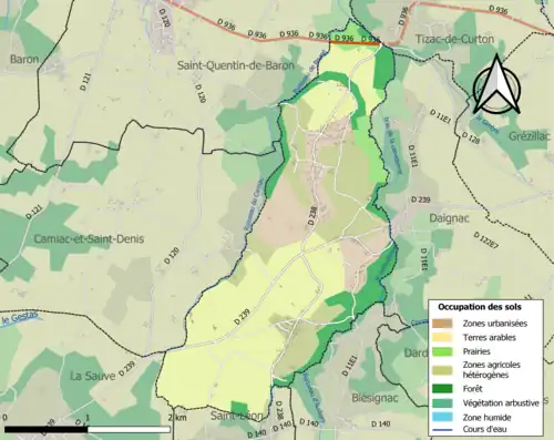 Carte en couleurs présentant l'occupation des sols.