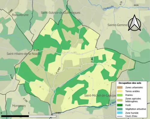Carte en couleurs présentant l'occupation des sols.