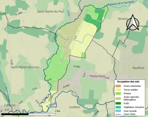 Carte en couleurs présentant l'occupation des sols.