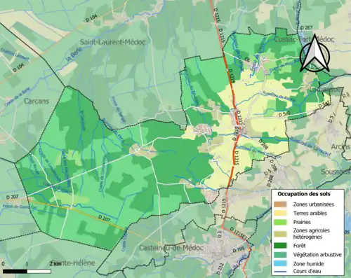 Carte en couleurs présentant l'occupation des sols.