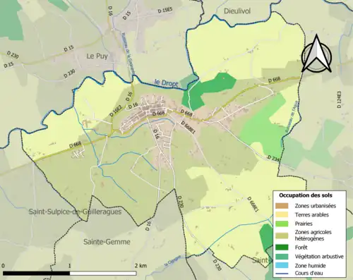 Carte en couleurs présentant l'occupation des sols.
