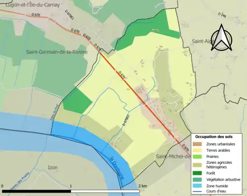 Carte en couleurs présentant l'occupation des sols.