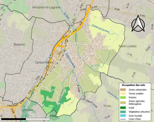 Carte en couleurs présentant l'occupation des sols.