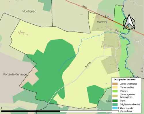 Carte en couleurs présentant l'occupation des sols.