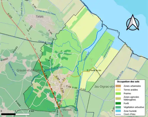 Carte en couleurs présentant l'occupation des sols.