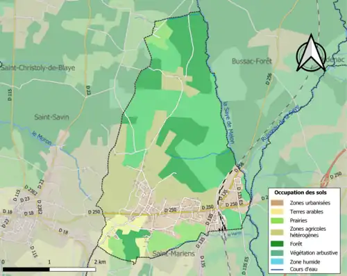 Carte en couleurs présentant l'occupation des sols.