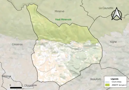 Carte de la ZNIEFF de type 2 sur la commune.
