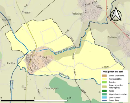 Carte en couleurs présentant l'occupation des sols.