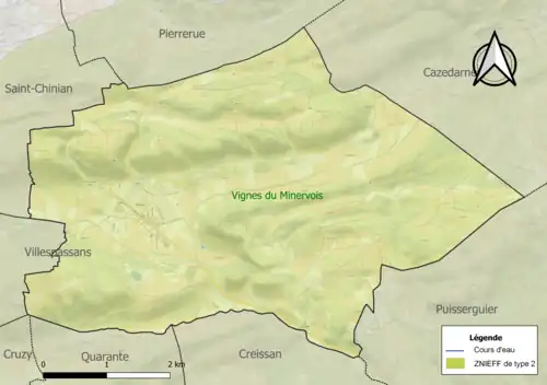 Carte de la ZNIEFF de type 2 sur la commune.
