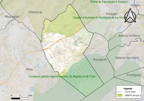 Carte des ZNIEFF de type 2 sur la commune.