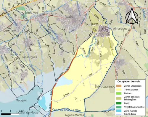 Carte en couleurs présentant l'occupation des sols.
