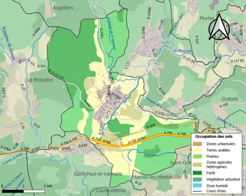 Carte en couleurs présentant l'occupation des sols.