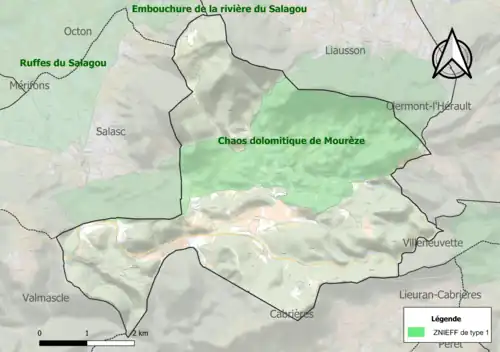 Carte de la ZNIEFF de type 1 sur la commune.