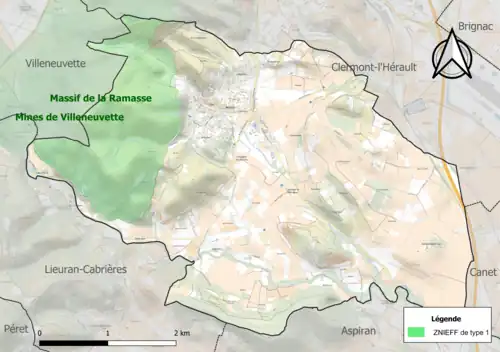 Carte de la ZNIEFF de type 1 sur la commune.