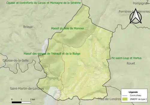 Carte des ZNIEFF de type 2 sur la commune.
