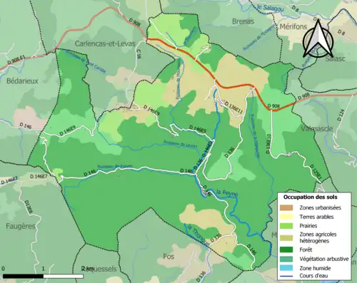 Carte en couleurs présentant l'occupation des sols.
