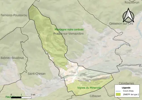 Carte des ZNIEFF de type 2 localisées sur la commune.