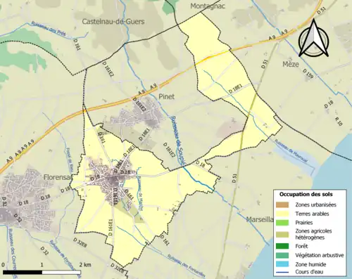 Carte en couleurs présentant l'occupation des sols.