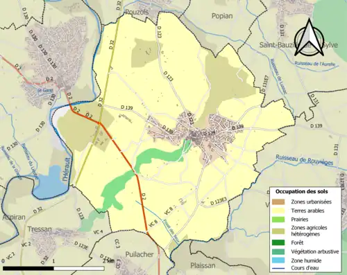 Carte en couleurs présentant l'occupation des sols.