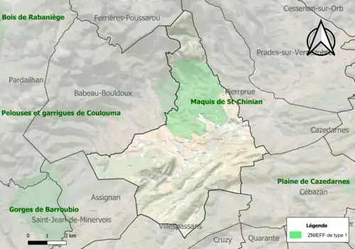 Carte de la ZNIEFF de type 1 sur la commune.