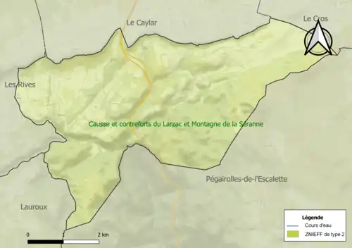 Carte de la ZNIEFF de type 2 sur la commune.