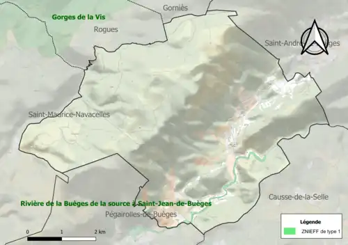 Carte de la ZNIEFF de type 1 sur la commune.