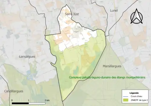 Carte de la ZNIEFF de type 2 sur la commune.