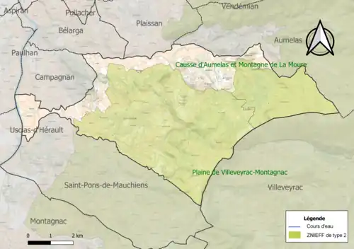Carte des ZNIEFF de type 2 sur la commune.