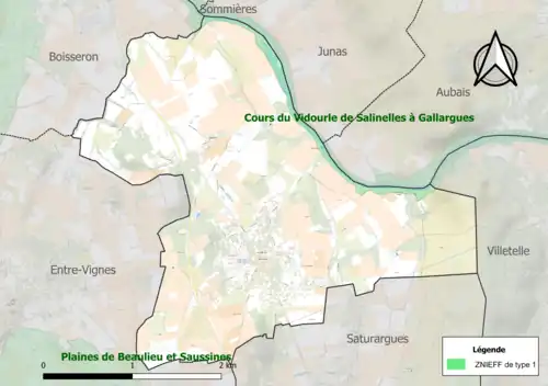 Carte de la ZNIEFF de type 1 sur la commune.