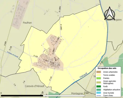 Carte en couleurs présentant l'occupation des sols.