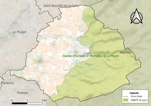 Carte de la ZNIEFF de type 2 sur la commune.