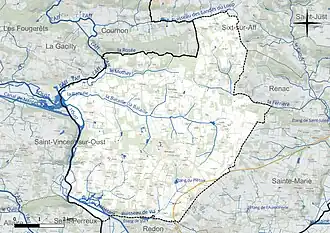 Carte en couleur présentant le réseau hydrographique de la commune