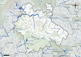 Carte du réseau hydrographique de la commune de La Bouëxière.