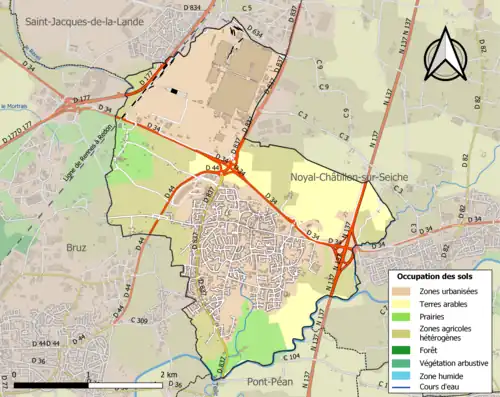 Carte en couleurs présentant l'occupation des sols.