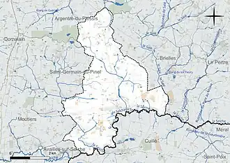 Carte en couleur présentant le réseau hydrographique de la commune