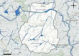 Carte en couleur présentant le réseau hydrographique de la commune