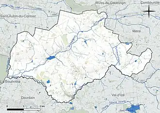 Carte en couleur présentant le réseau hydrographique de la commune