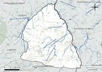 Carte en couleur présentant le réseau hydrographique de la commune