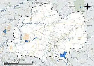 Carte en couleur présentant le réseau hydrographique de la commune