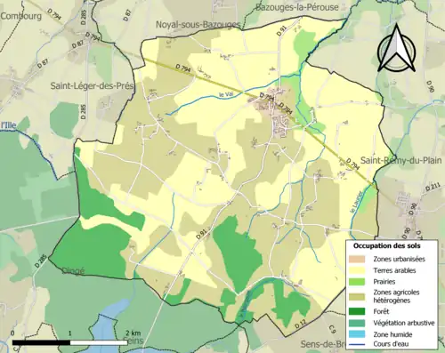 Carte en couleurs présentant l'occupation des sols.